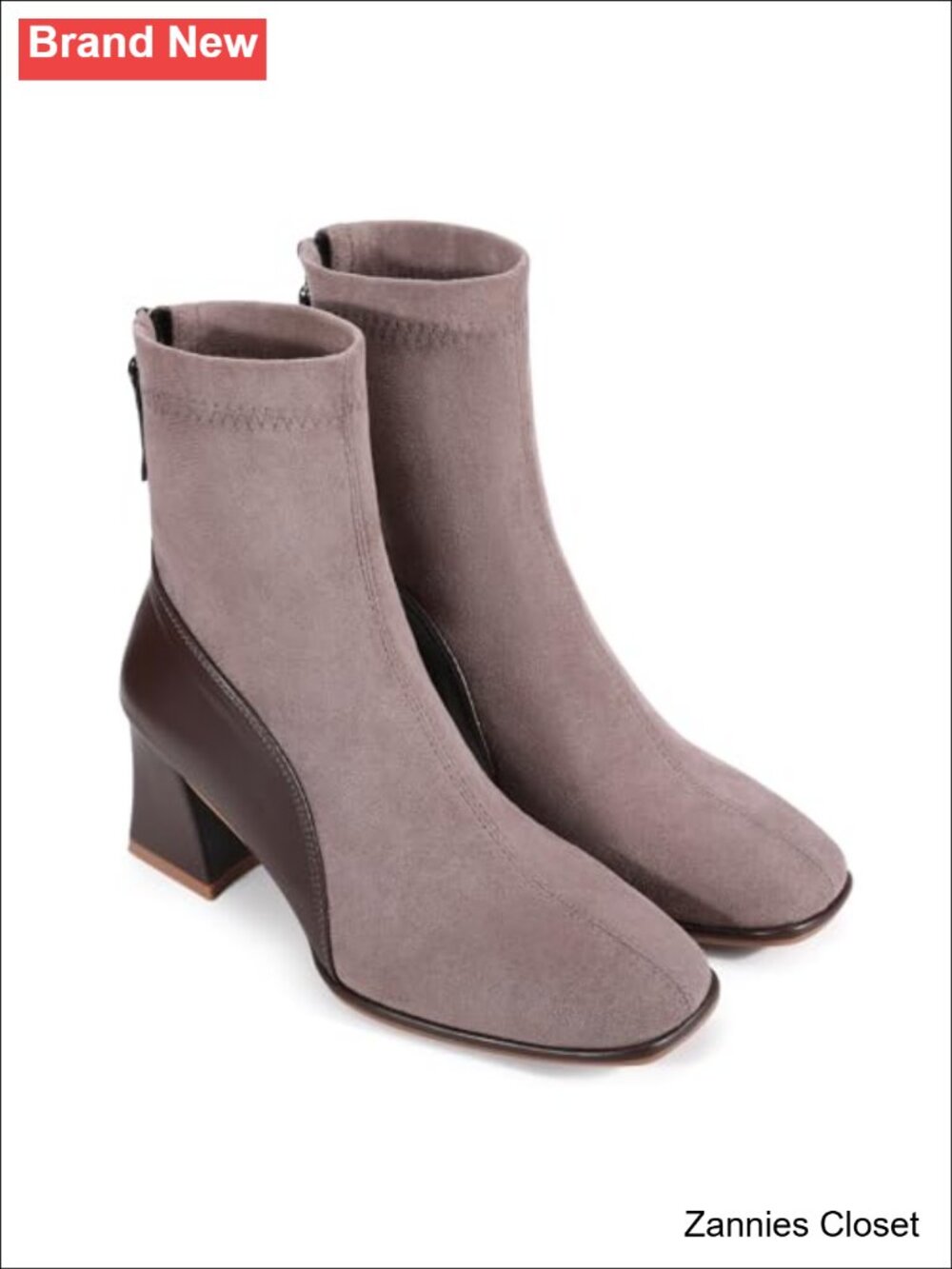 ✨ Square Toe Ankle Boots Block Heel Chelsea Mid Calf Booties Faux Suede